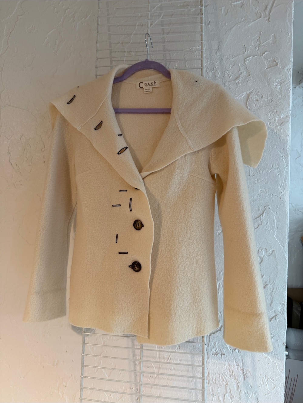 Cream Wool-Blend Sculpted Collar Jacket